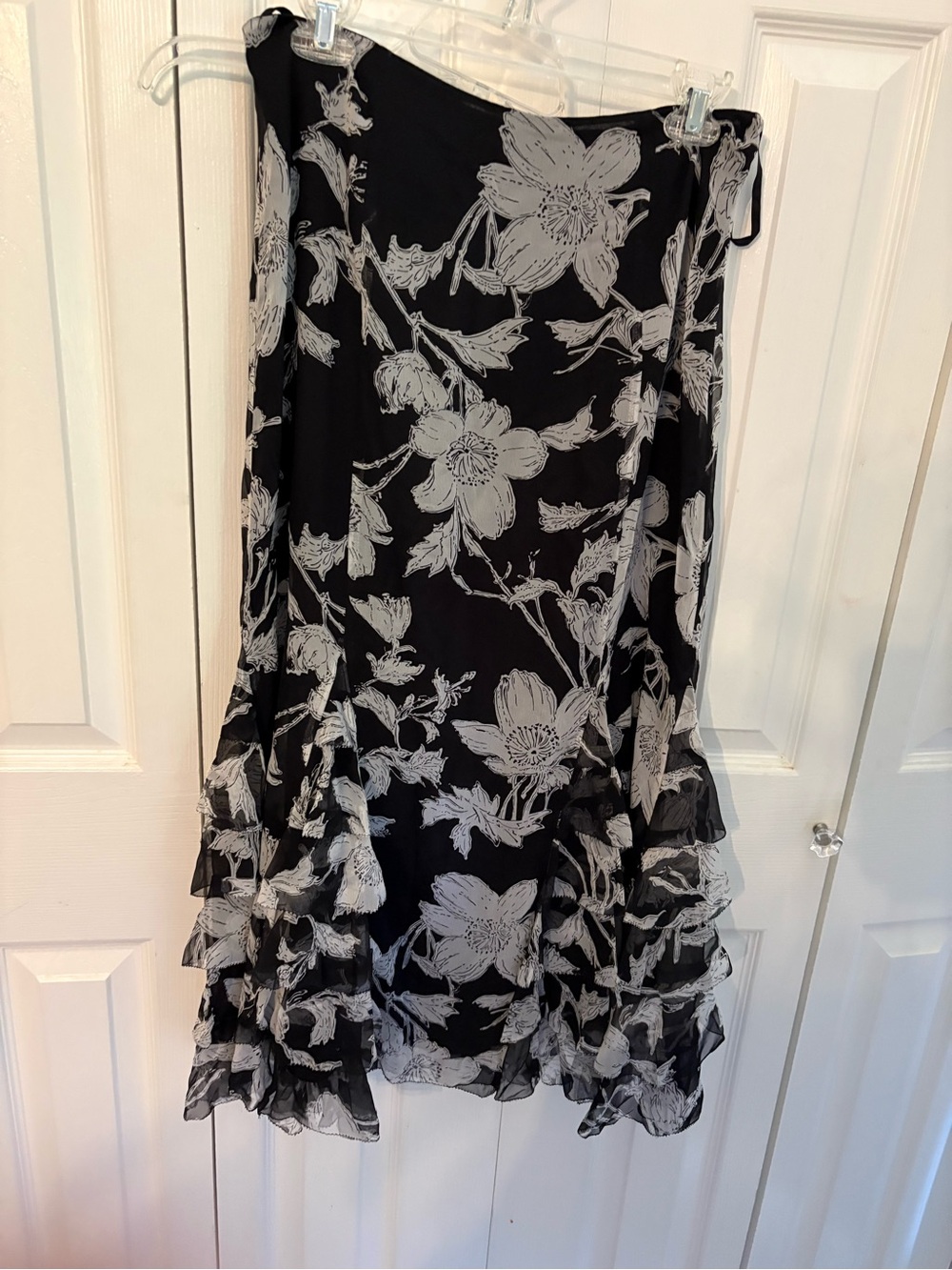 Charter Club Black and White Floral Ruffle Midi Dress